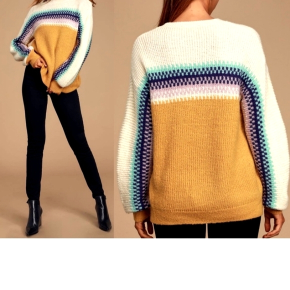 Lulus Tops - Lulu's Gold and Purple Oversized Long Sleeve sweater